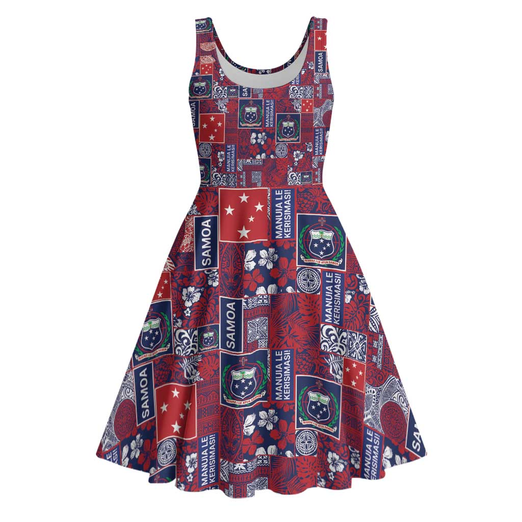 Red Samoa Manuia Le Kerisimasi Midi Dress Pacific Patchwork Xmas Vibes - Polynesian Pride