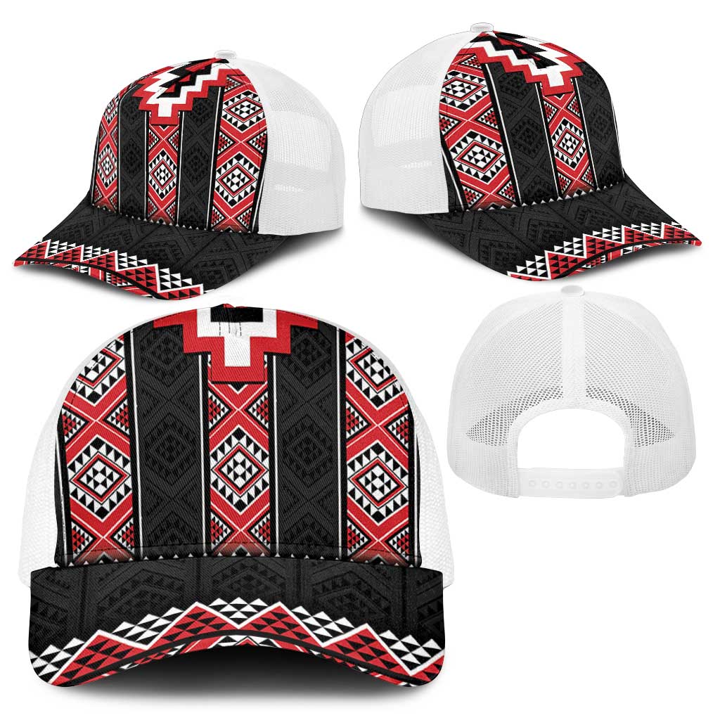 Red Taniko Aotearoa Baseball Net Cap Niho Taniwha Mix Poutama - Polynesian Pride