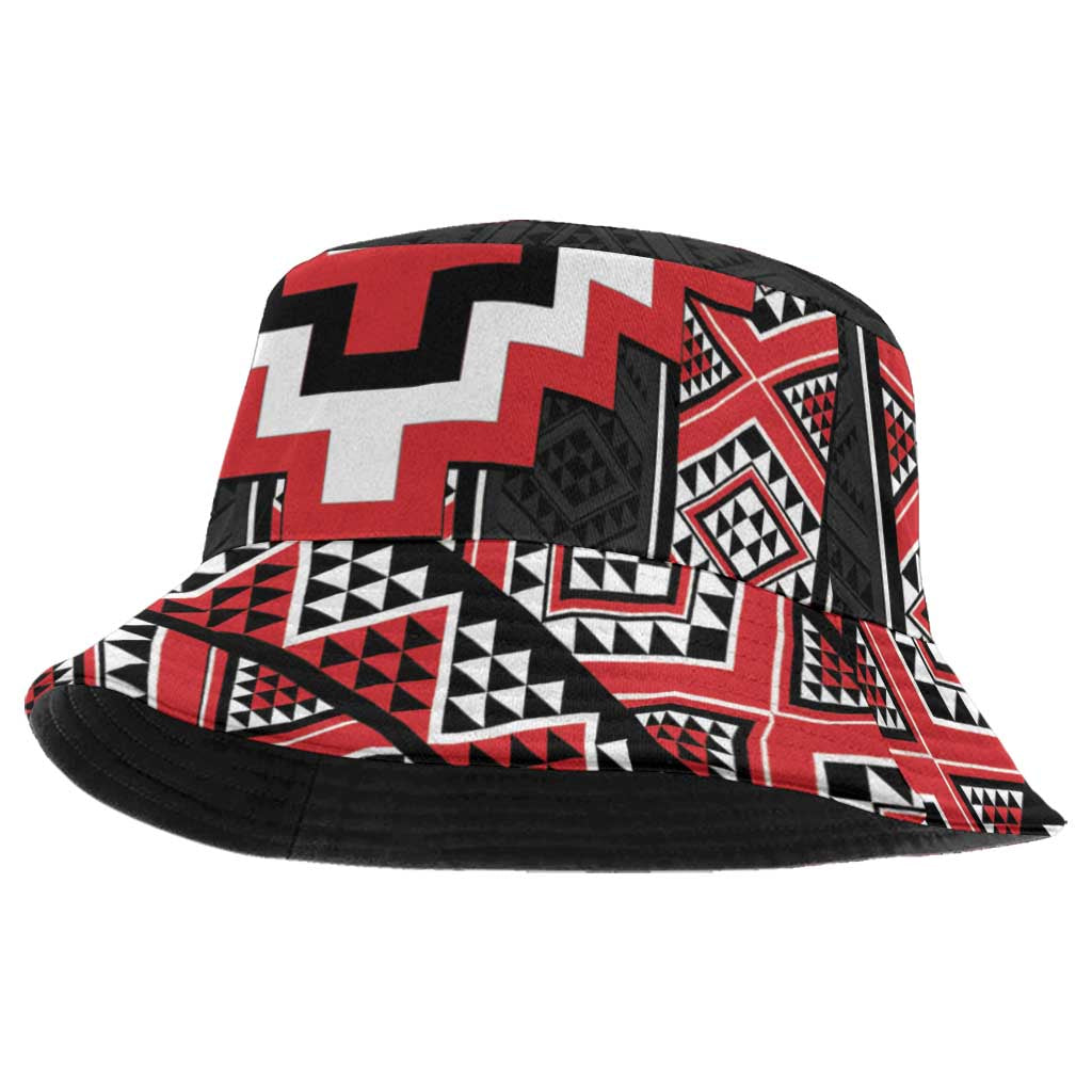 Red Taniko Aotearoa Bucket Hat Niho Taniwha Mix Poutama LT14