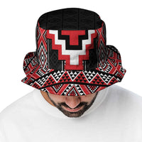 Red Taniko Aotearoa Bucket Hat Niho Taniwha Mix Poutama LT14