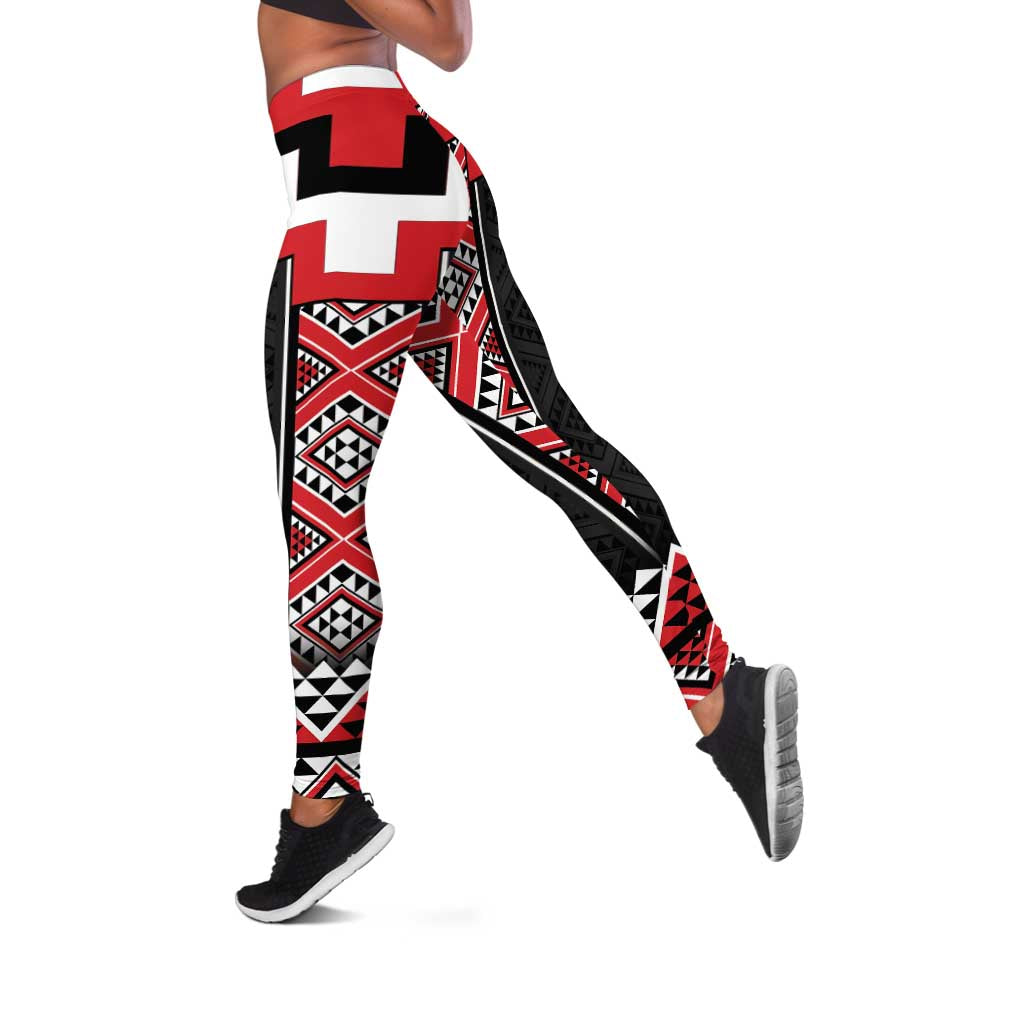 Red Taniko Aotearoa Leggings Niho Taniwha Mix Poutama LT14