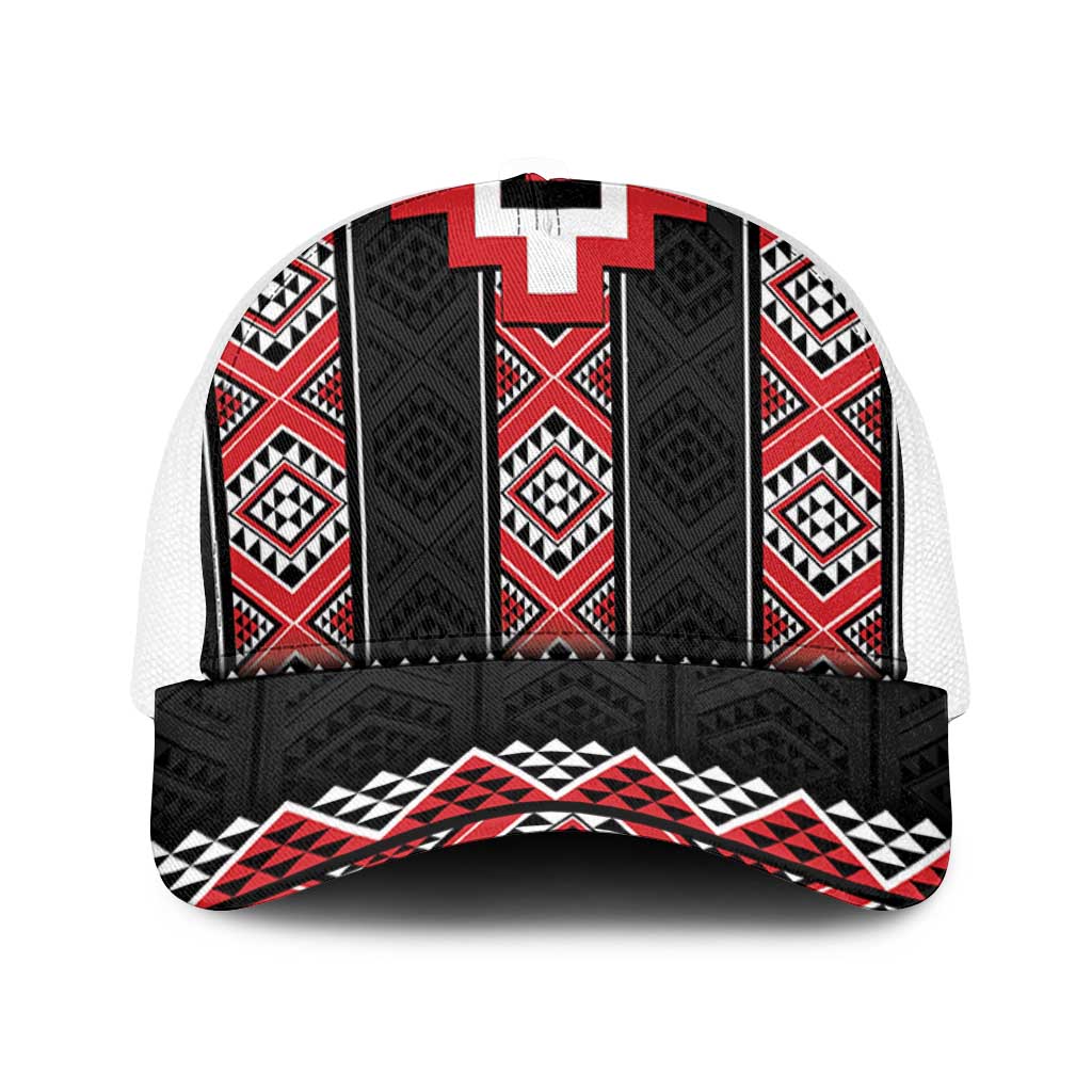 Red Taniko Aotearoa Mesh Trucker Cap Niho Taniwha Mix Poutama - Polynesian Pride