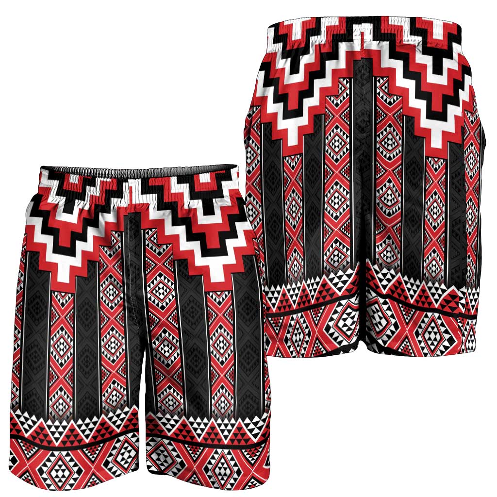 Red Taniko Aotearoa Shorts for Men Niho Taniwha Mix Poutama LT14