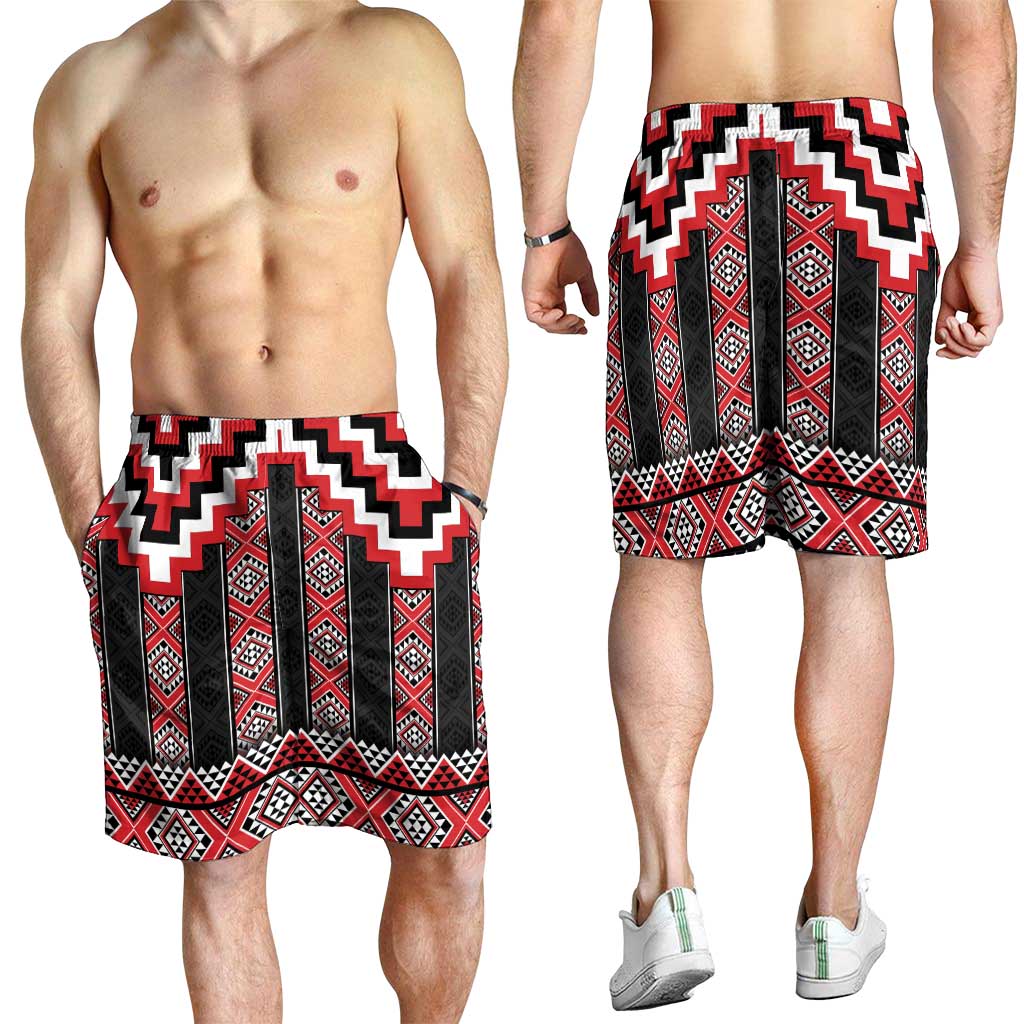 Red Taniko Aotearoa Shorts for Men Niho Taniwha Mix Poutama LT14