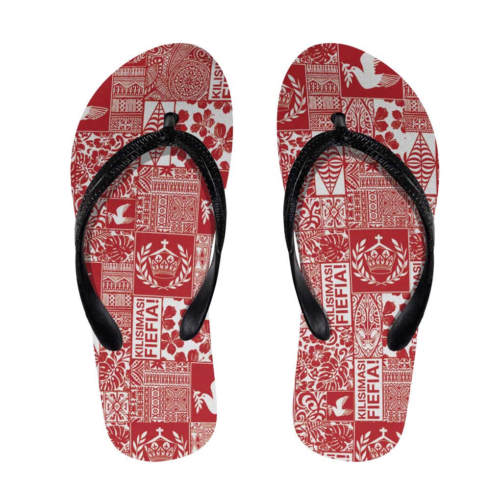 Red Tonga Kilisimasi Fiefia Flip Flops Pacific Patchwork Xmas Vibes - Polynesian Pride