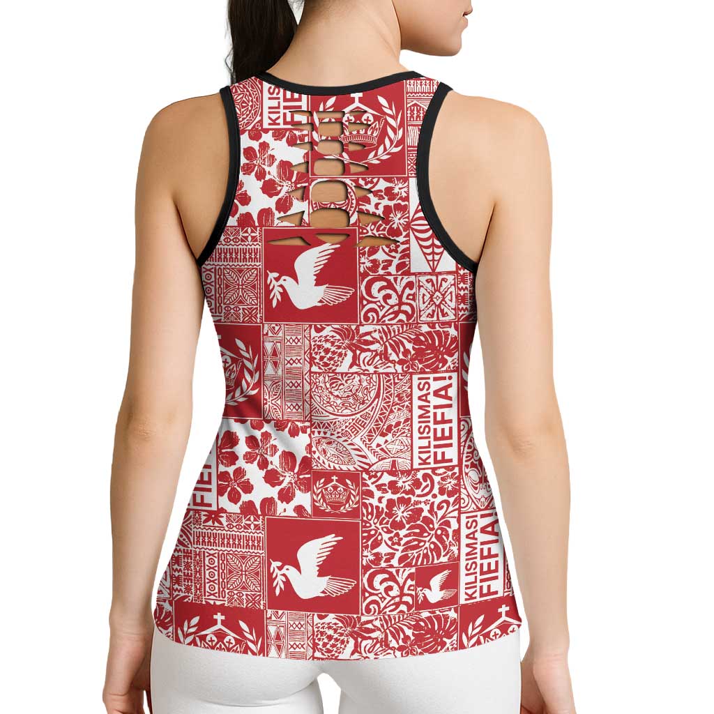 Red Tonga Kilisimasi Fiefia Hollow Tank Top Pacific Patchwork Xmas Vibes - Polynesian Pride
