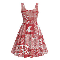 Red Tonga Kilisimasi Fiefia Midi Dress Pacific Patchwork Xmas Vibes - Polynesian Pride