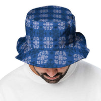 Royal Blue Hawaiian Quilt Bucket Hat Hawaii Pineapple Monstera Palaka Motifs - Polynesian Pride
