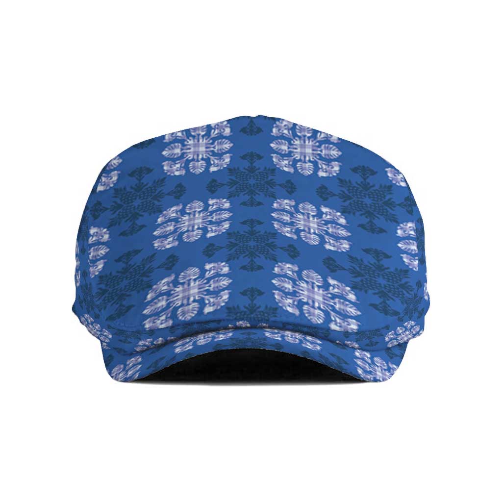 Royal Blue Hawaiian Quilt Jeff Hat Hawaii Pineapple Monstera Palaka Motifs - Polynesian Pride