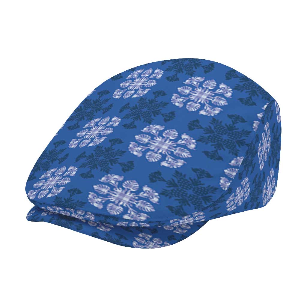 Royal Blue Hawaiian Quilt Jeff Hat Hawaii Pineapple Monstera Palaka Motifs - Polynesian Pride