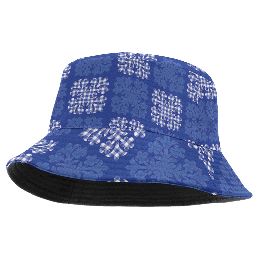 Royal Blue Palaka Quilt Hawaii Bucket Hat Traditional Hawaii-plaid Pattern - Polynesian Pride