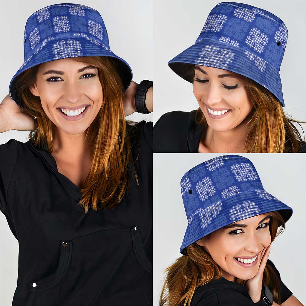 Royal Blue Palaka Quilt Hawaii Bucket Hat Traditional Hawaii-plaid Pattern - Polynesian Pride