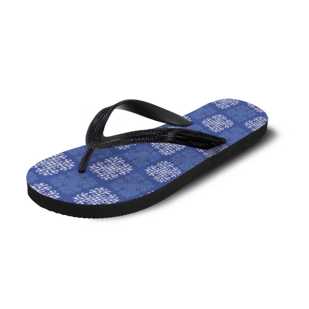 Royal Blue Palaka Quilt Hawaii Flip Flops Traditional Hawaii-plaid Pattern - Polynesian Pride