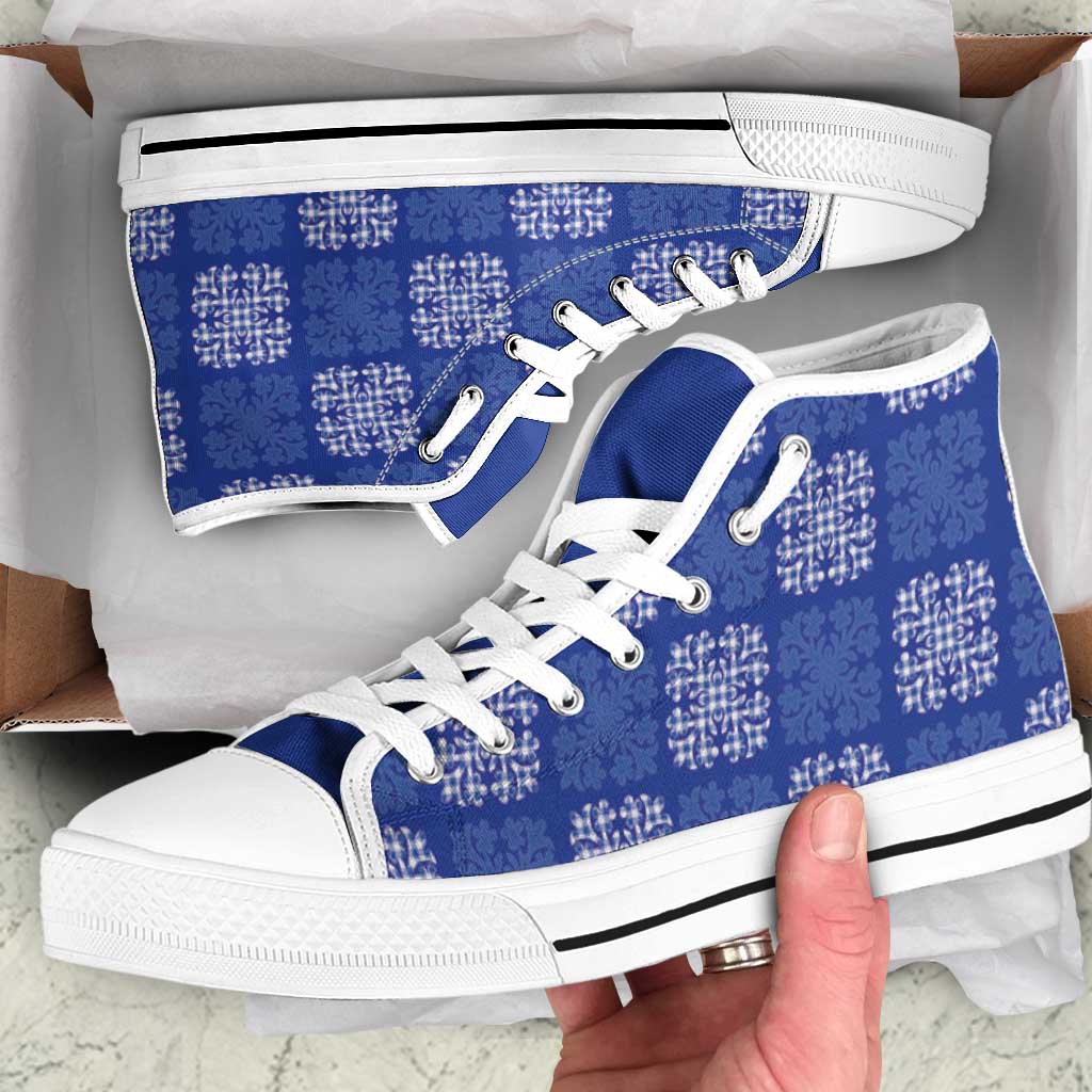 Royal Blue Palaka Quilt Hawaii High Top Shoes Traditional Hawaii-plaid Pattern - Polynesian Pride