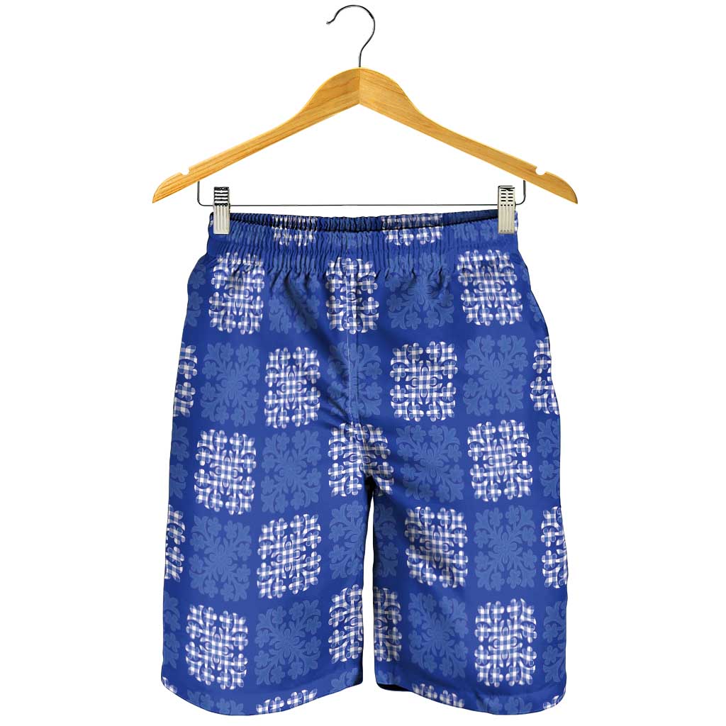 Royal Blue Palaka Quilt Hawaii Shorts for Men Traditional Hawaii-plaid Pattern - Polynesian Pride