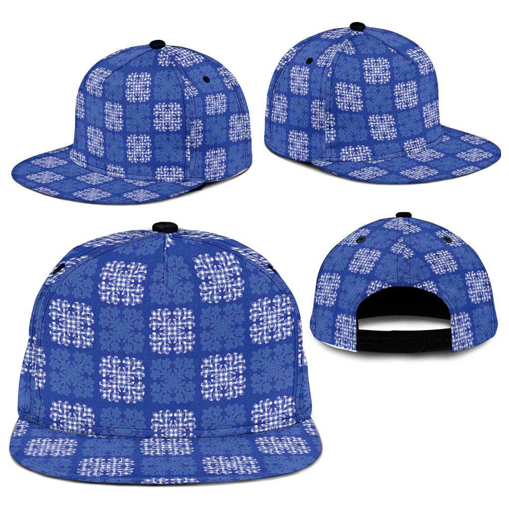 Royal Blue Palaka Quilt Hawaii Snapback Cap Traditional Hawaii-plaid Pattern - Polynesian Pride