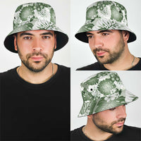 Sage Green Aloha Hawaii Bucket Hat Monstera Hibiscus Plumeria Seamless Vibes - Polynesian Pride