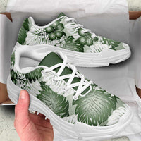 Sage Green Aloha Hawaii Chunky Sneakers Monstera Hibiscus Plumeria Seamless Vibes - Polynesian Pride