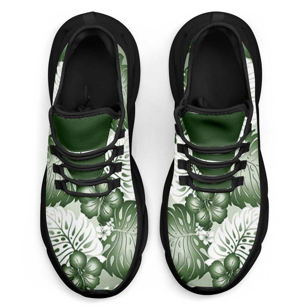 Sage Green Aloha Hawaii Clunky Sneakers Monstera Hibiscus Plumeria Seamless Vibes - Polynesian Pride
