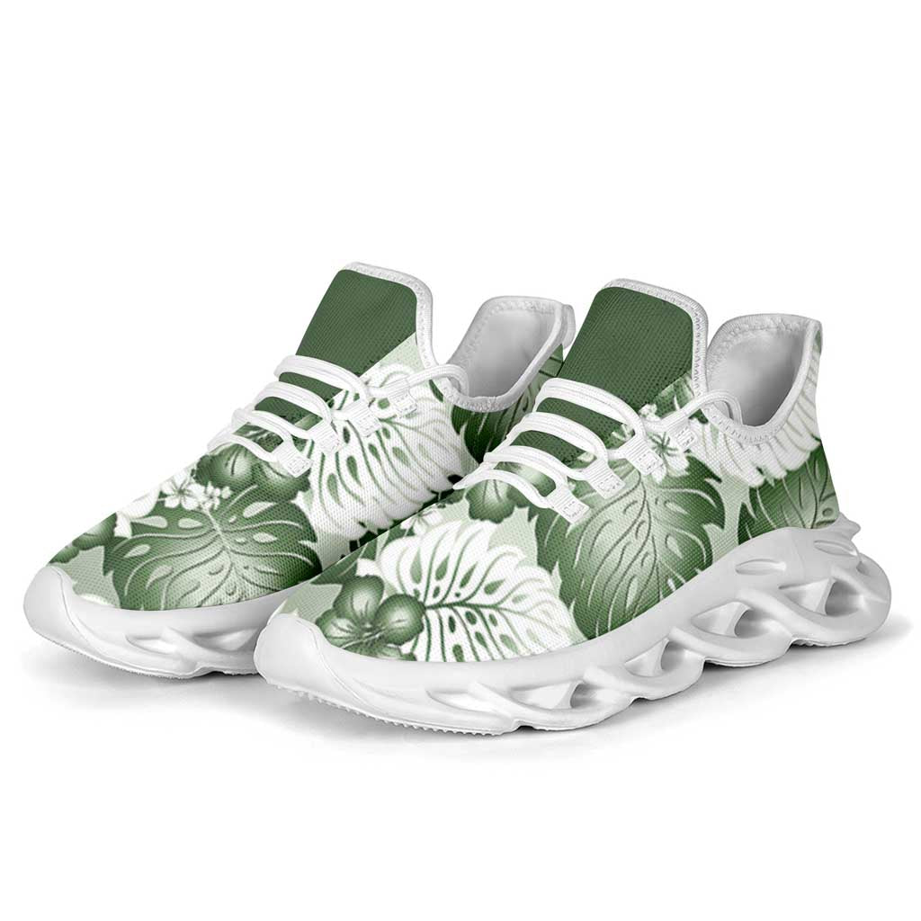 Sage Green Aloha Hawaii Clunky Sneakers Monstera Hibiscus Plumeria Seamless Vibes - Polynesian Pride