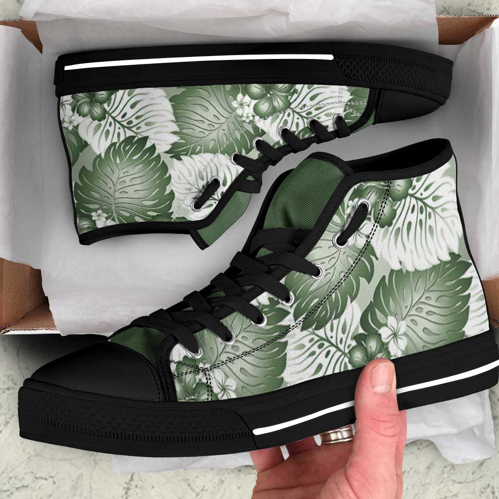 Sage Green Aloha Hawaii High Top Shoes Monstera Hibiscus Plumeria Seamless Vibes - Polynesian Pride