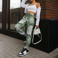 Sage Green Aloha Hawaii Jogger Pants Monstera Hibiscus Plumeria Seamless Vibes - Polynesian Pride