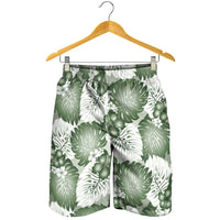 Sage Green Aloha Hawaii Shorts for Men Monstera Hibiscus Plumeria Seamless Vibes - Polynesian Pride