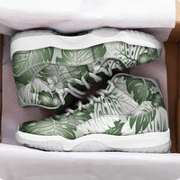 Sage Green Aloha Hawaii Sneakers J11 Monstera Hibiscus Plumeria Seamless Vibes - Polynesian Pride