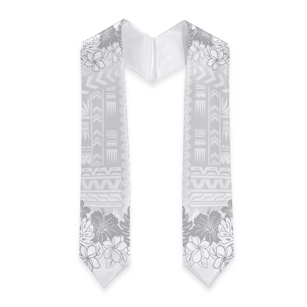 Samoa Lotu Tamaiti Graduation Stole White Sunday Polynesian Pattern With Tropical Flowers
