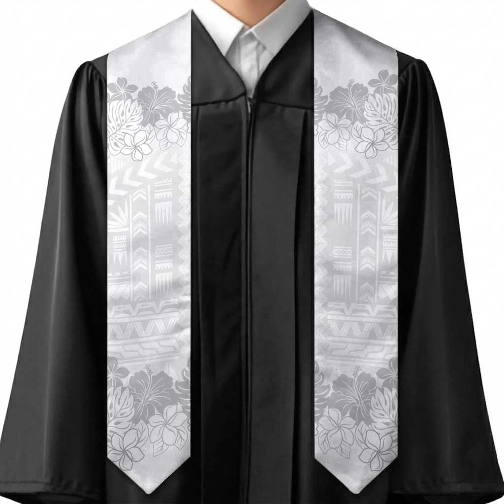 Samoa Lotu Tamaiti Graduation Stole White Sunday Polynesian Pattern With Tropical Flowers