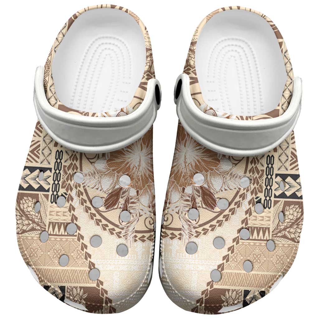 Samoa Siapo Elegant Clogs Shoes Hibiscus Beige Motifs - Polynesian Pride