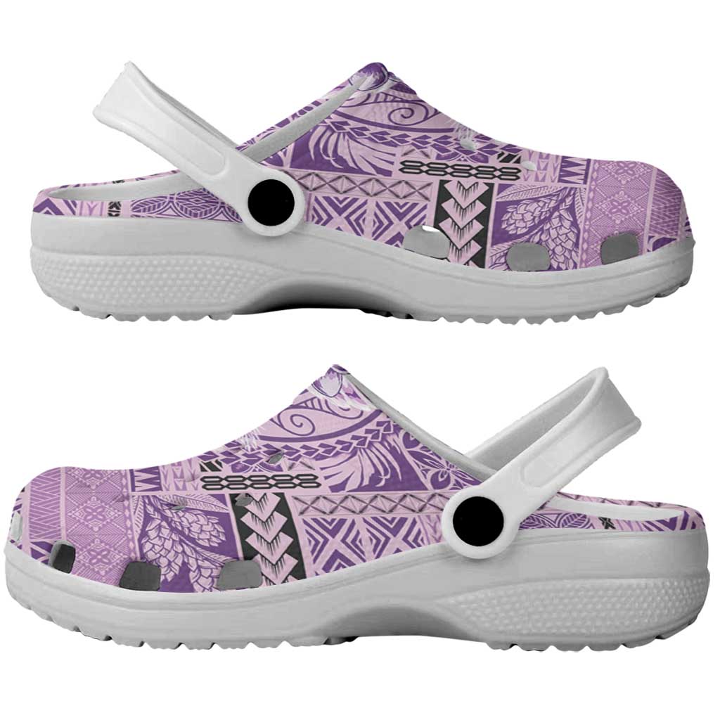 Samoa Siapo Elegant Clogs Shoes Hibiscus Violet Motifs - Polynesian Pride