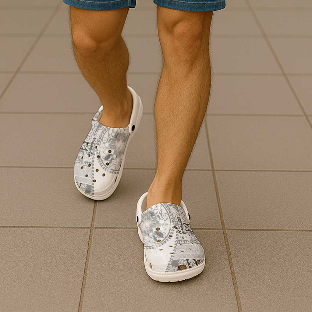 Samoa Siapo Elegant Clogs Shoes Hibiscus White Motifs - Polynesian Pride