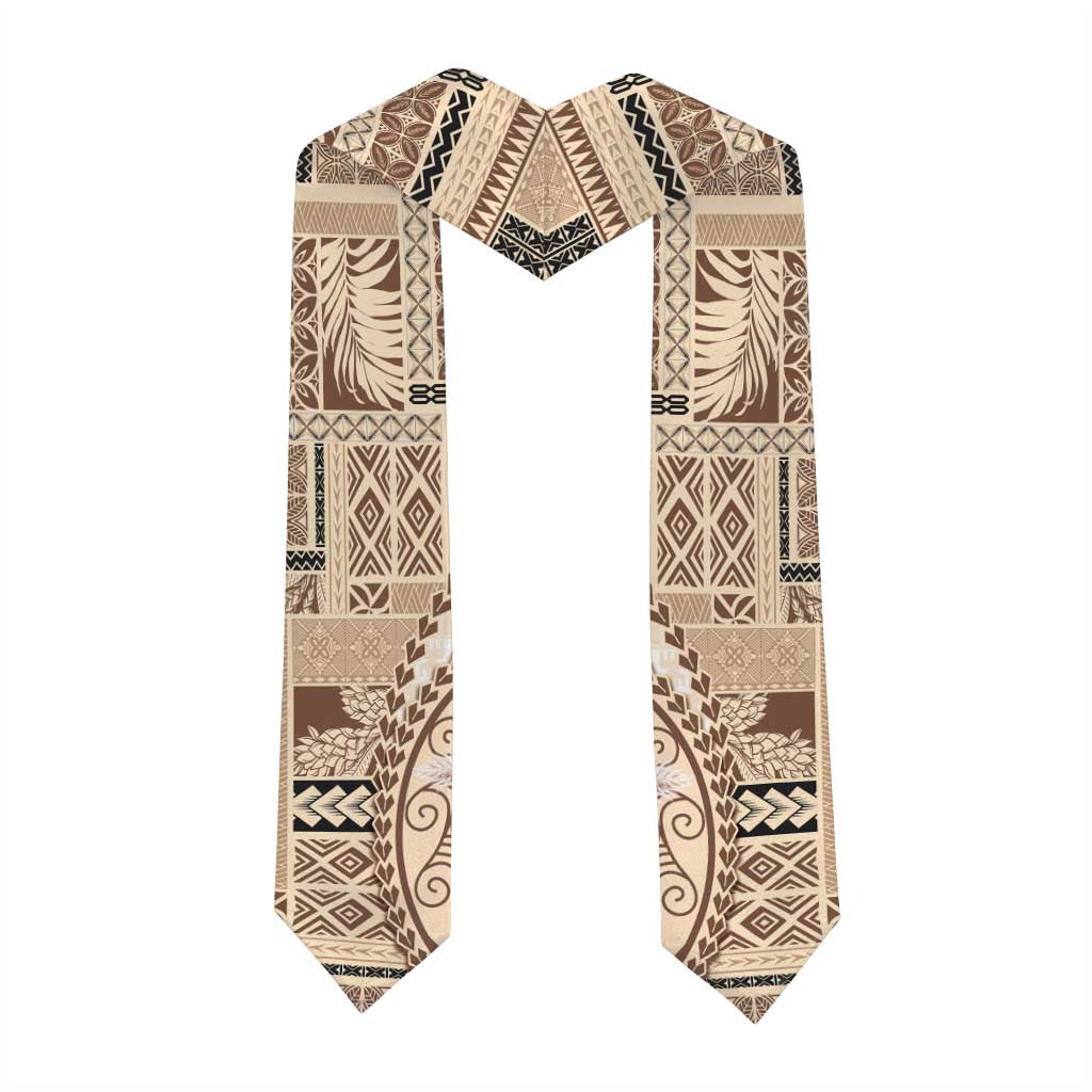 Samoa Siapo Elegant Graduation Stole Hibiscus Beige Motifs