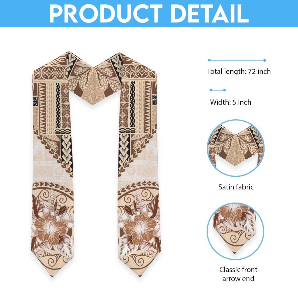Samoa Siapo Elegant Graduation Stole Hibiscus Beige Motifs