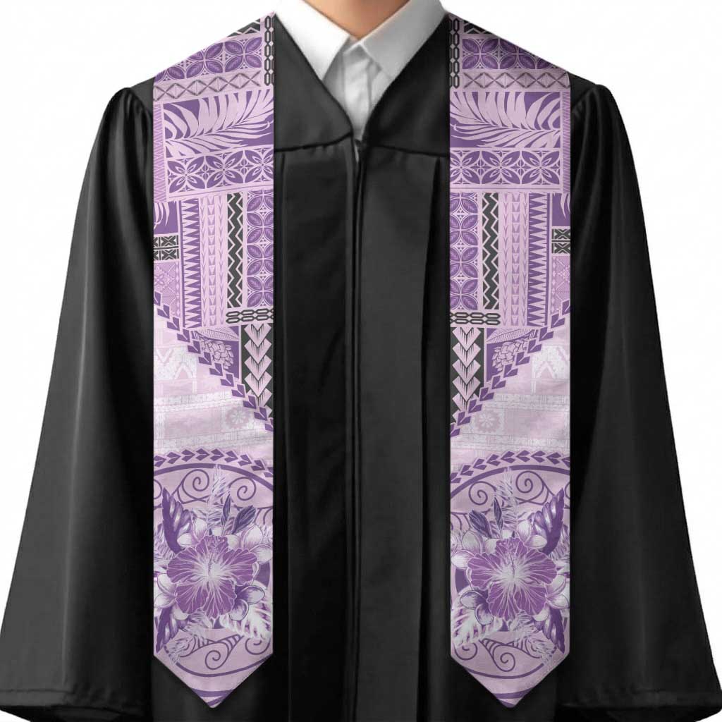Samoa Siapo Elegant Graduation Stole Hibiscus Violet Motifs