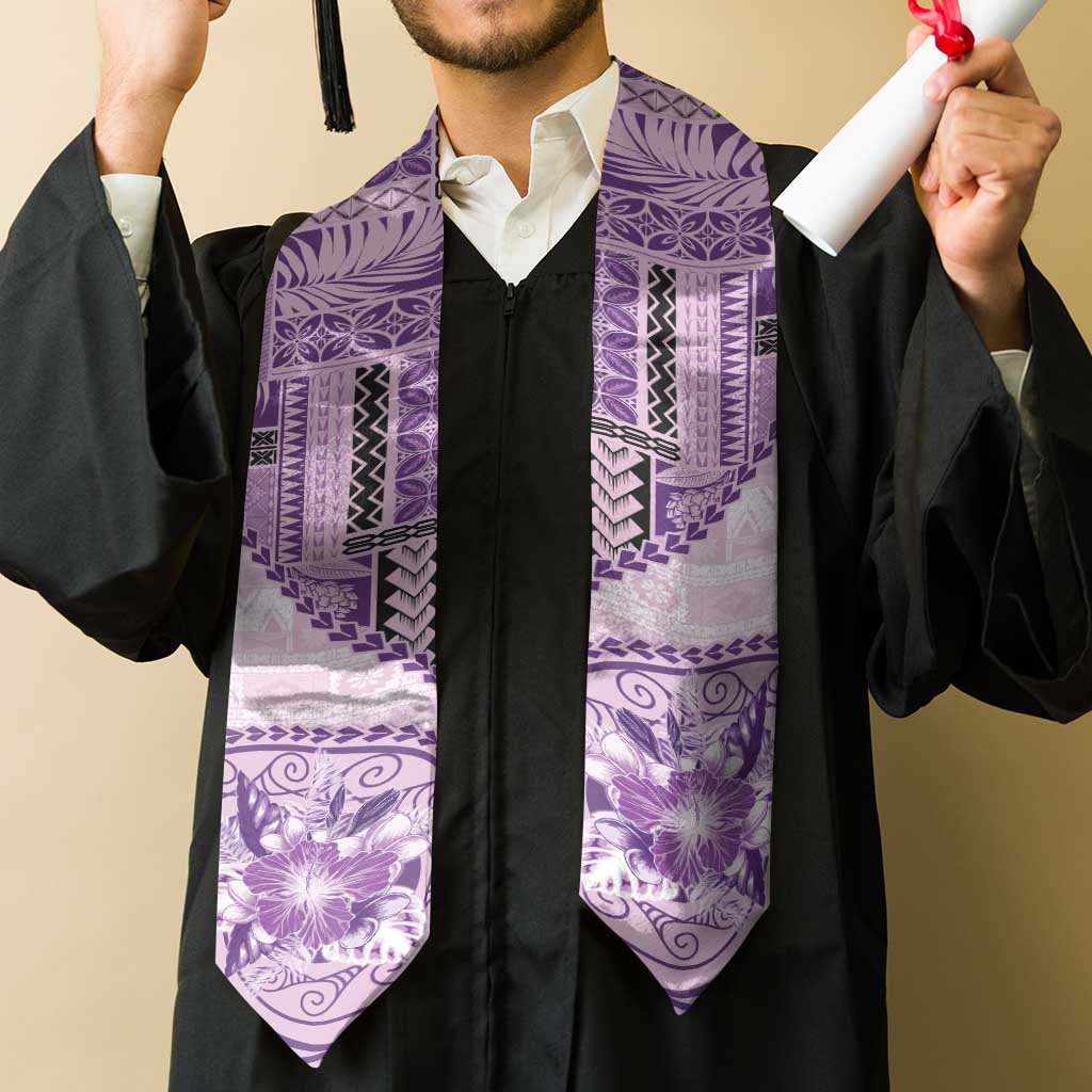 Samoa Siapo Elegant Graduation Stole Hibiscus Violet Motifs