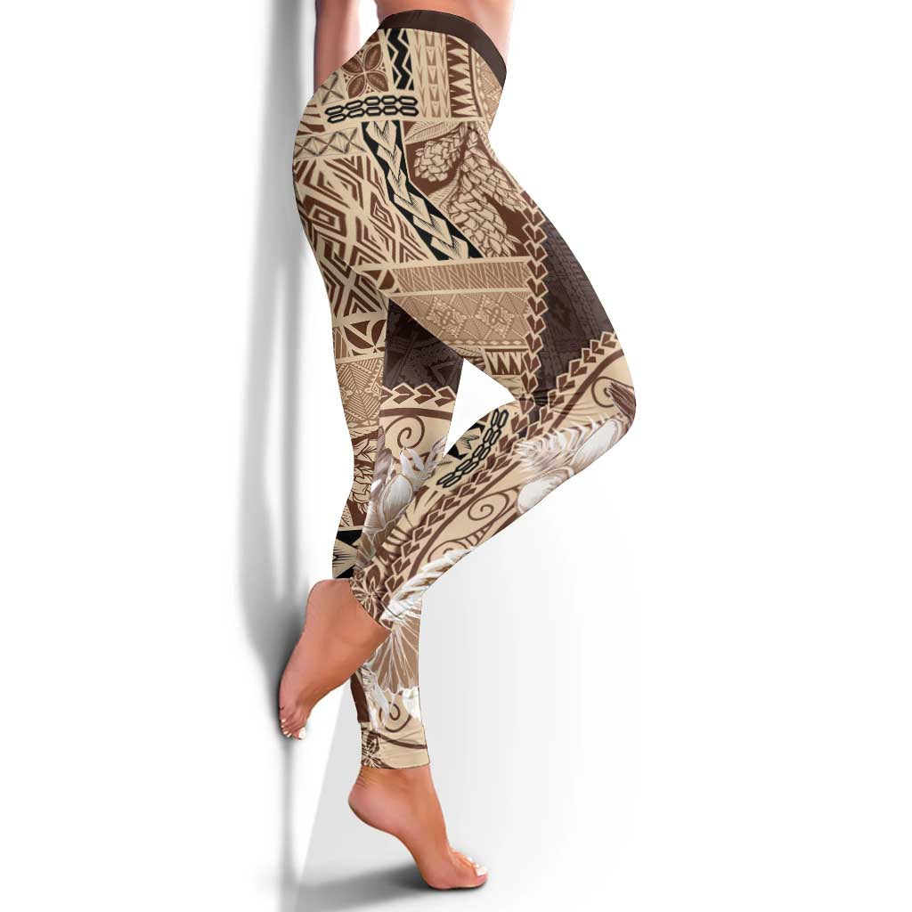 Samoa Siapo Elegant Leggings Hibiscus Chocolate Brown Motifs - Polynesian Pride