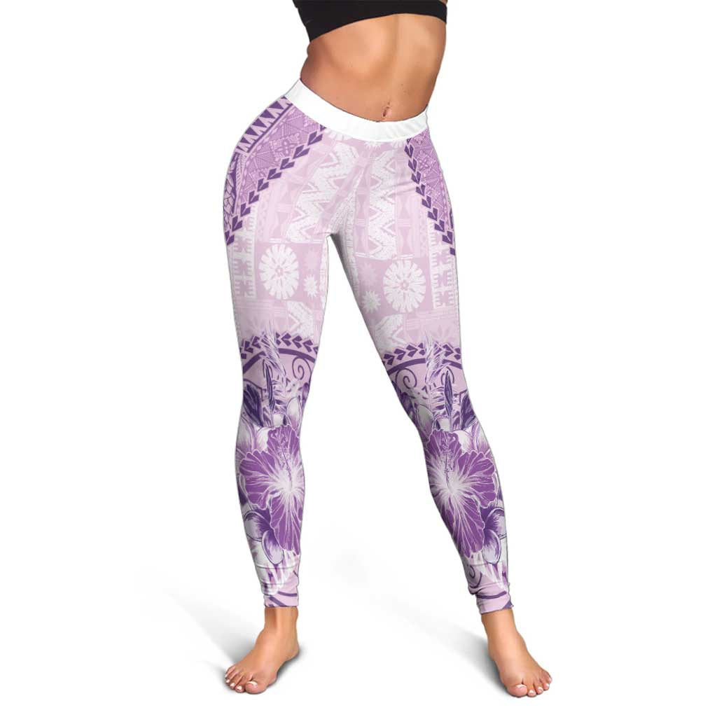 Samoa Siapo Elegant Leggings Hibiscus Violet Motifs - Polynesian Pride