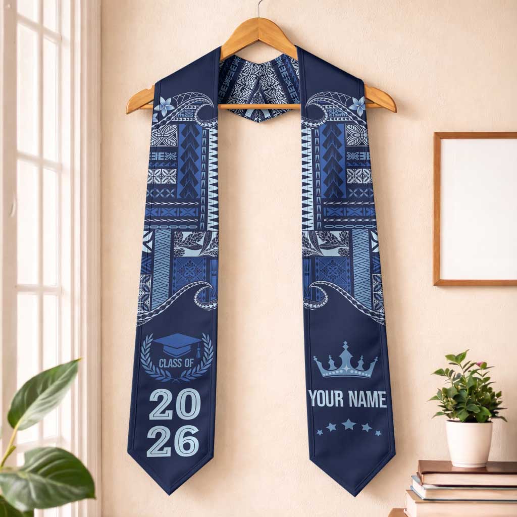 Samoa Siapo Mamanu Custom Graduation Stole Blue Waves Motifs