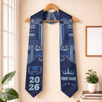 Samoa Siapo Mamanu Custom Graduation Stole Blue Waves Motifs
