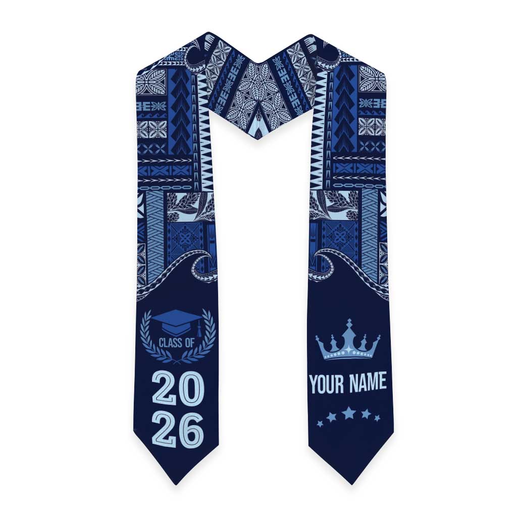 Samoa Siapo Mamanu Custom Graduation Stole Blue Waves Motifs