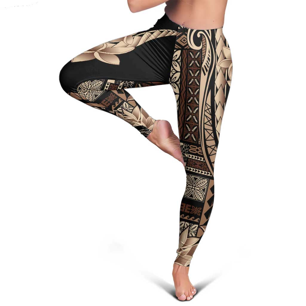 Samoa Siapo Mamanu Leggings Plumeria Black Motifs