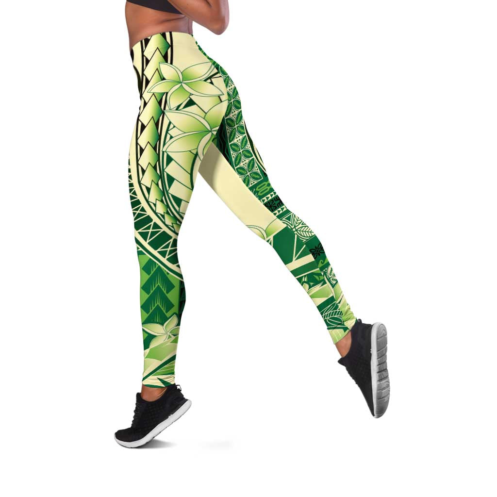Samoa Siapo Mamanu Leggings Plumeria Emerald Motifs