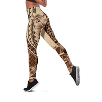 Samoa Siapo Mamanu Leggings Plumeria Mocha Motifs