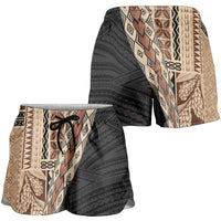 Samoa Siapo Motif Half Style Shorts for Women Brown Version - Polynesian Pride