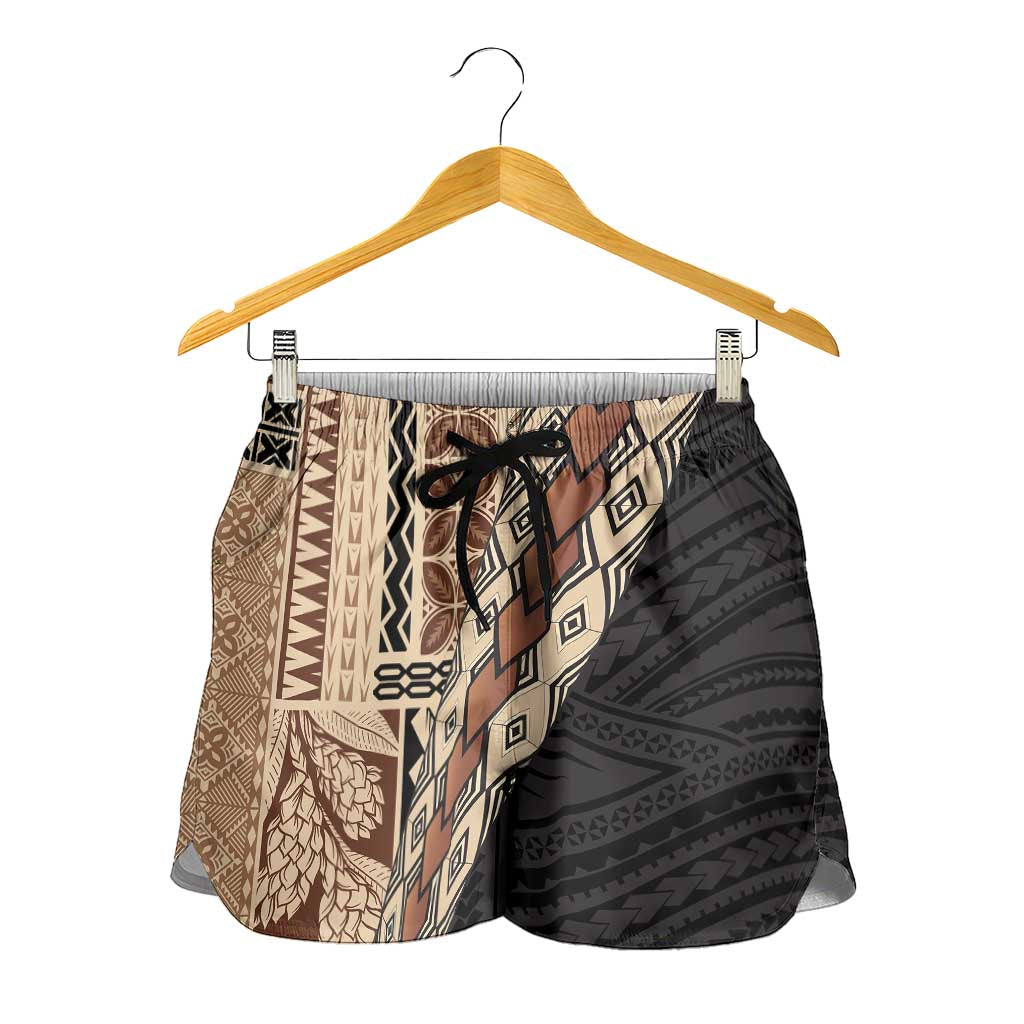 Samoa Siapo Motif Half Style Shorts for Women Brown Version - Polynesian Pride