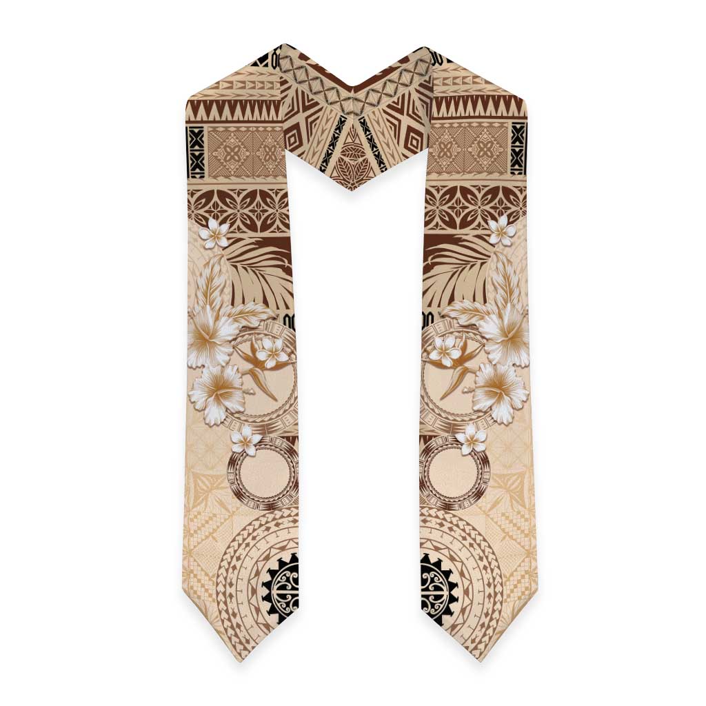 Samoa Siapo Pattern With Beige Hibiscus Graduation Stole