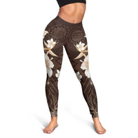Samoa Siapo Pattern With Brown Hibiscus Leggings - Polynesian Pride
