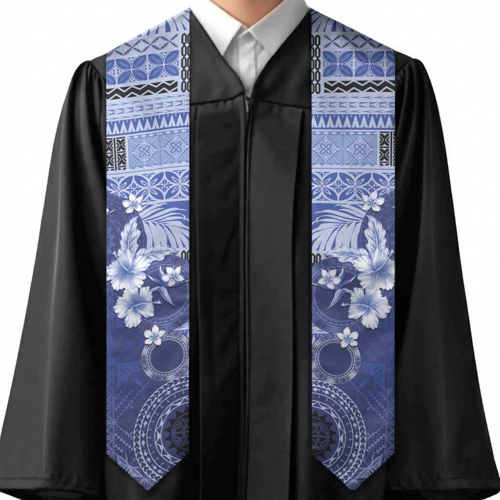 Samoa Siapo Pattern With Navy Hibiscus Graduation Stole